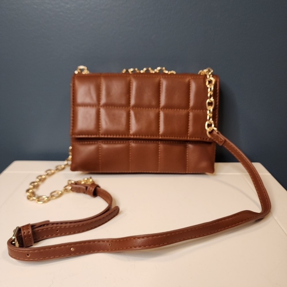 Urban Expressions 100% Vegan Brown Quilted Chain Shoulder Bag